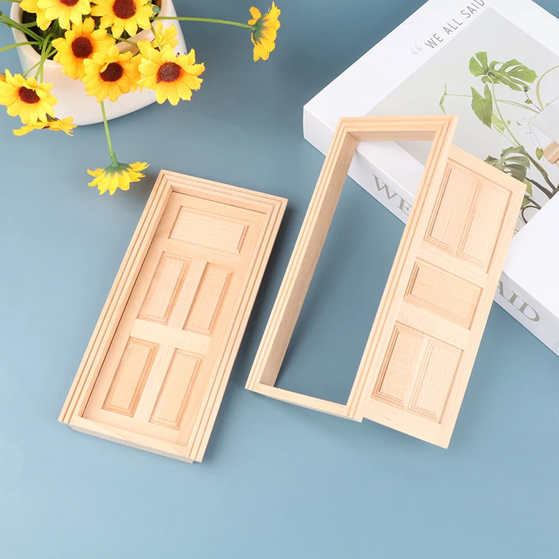 1/12 Scale Dollhouse Miniature 6 Panel Interior Wooden Door Frame DIY Plain Embryo Material Furniture Doll House Accessories