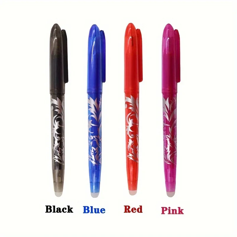 Stylo gel effaçable multi-documents, pointe 0.5mm, peinture, écriture, dessin, école, noir, bleu, rouge, rose, orange, vert, violet, bleu clair, 8 pièces, 4 pièces