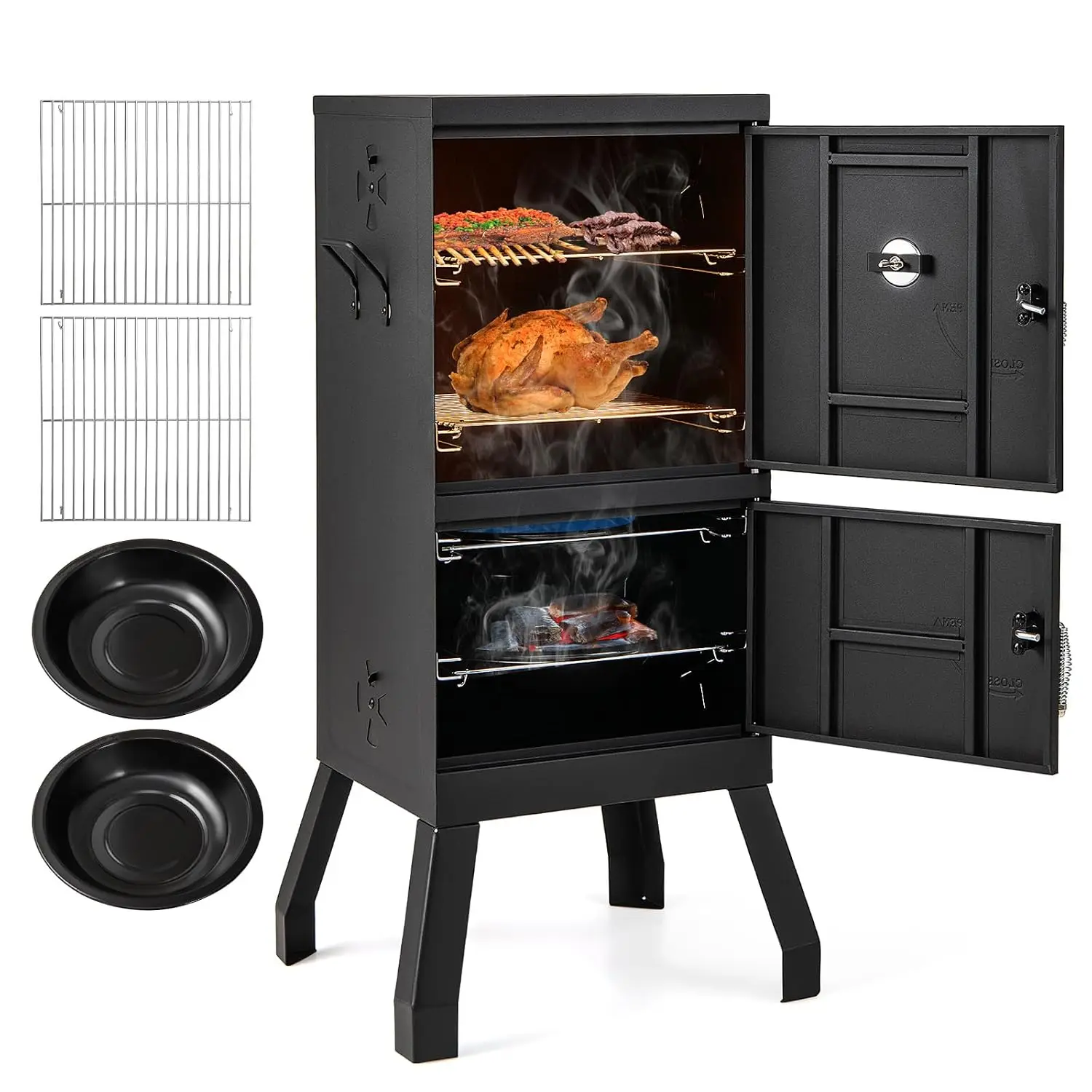 Vertical Charcoal Smoker, Outdoor BBQ Smoker Grill with Thermometer, Customized
