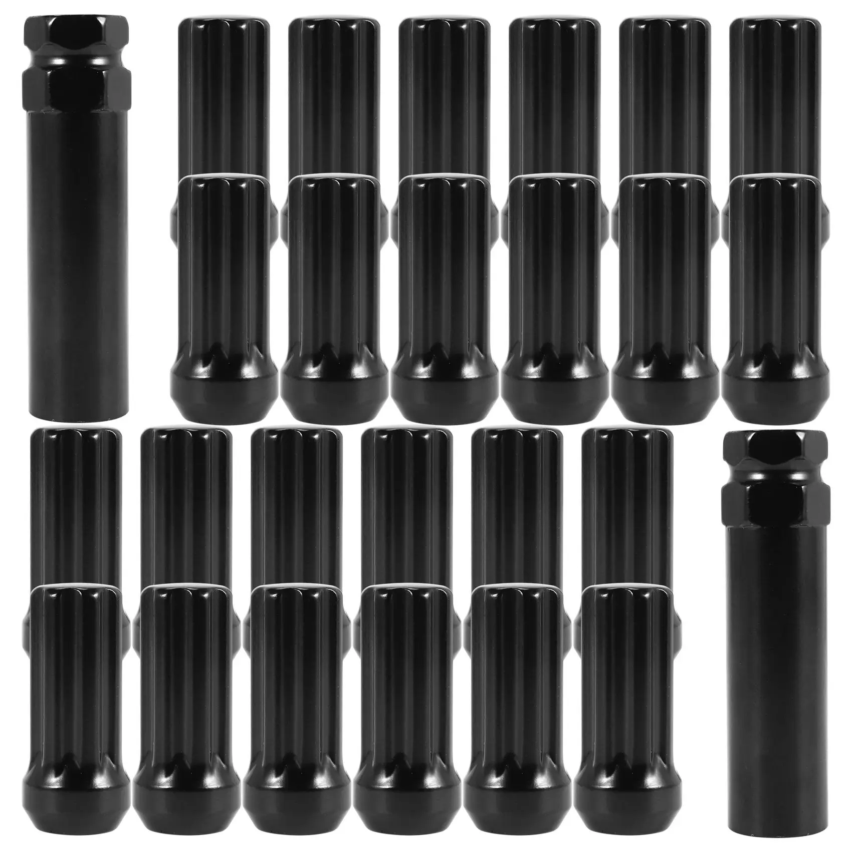 M14X1.5 Wheel Lug Nuts, 24 Pieces 14Mmx1.5 7 Spline Drive Awl Acorn Cone Lug Nuts 2Inch Long Black with 2 Socket Key