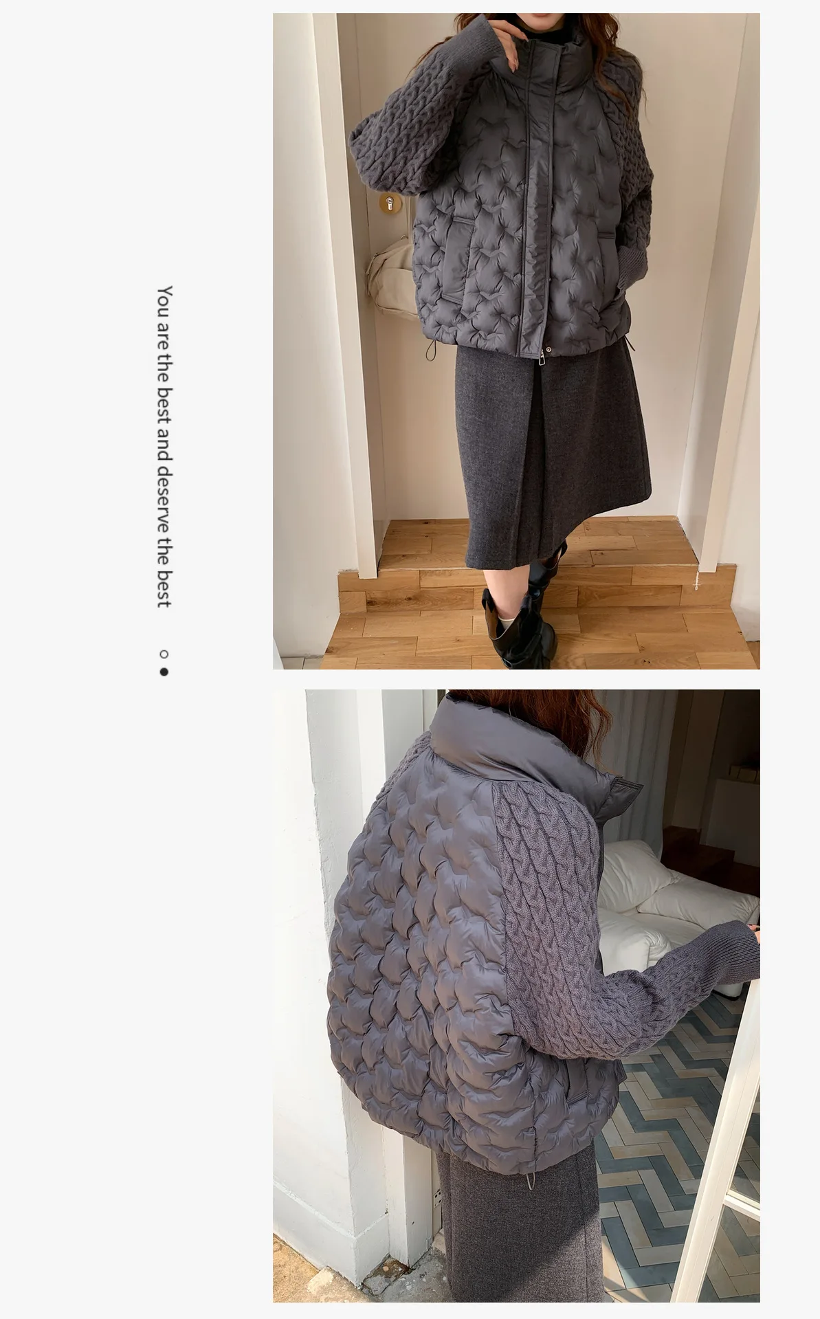 Korean Cable Knit Sleeve Spliced Padded Jacket 2026 Winter Stand Collar Warm Puffer Jacket Women All Match Casual Quilted Parkas