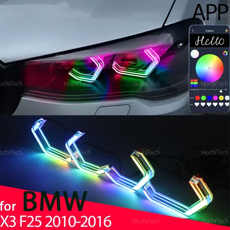

For BMW X3 F25 2010-2016 Dynamic Car-styling Flowing DRL Multi-colored App control LED Angel Eyes Bulb Ring with turn signal