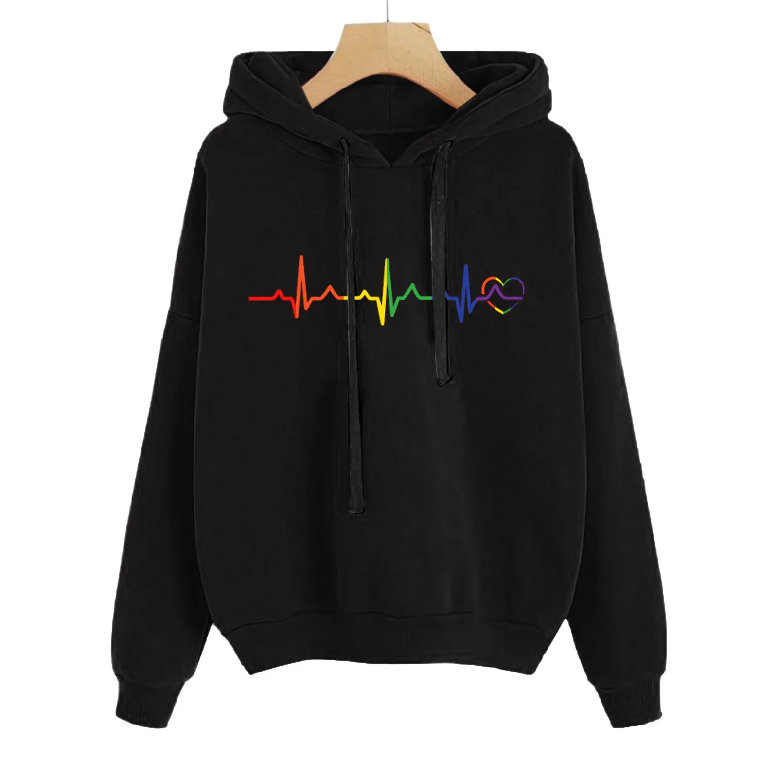 Women's Printed Hooded Sweatshirt Casual Loose Long Sleeve Drawstring Hoodies Oversize Pullovers Fashion Streetwear Tops