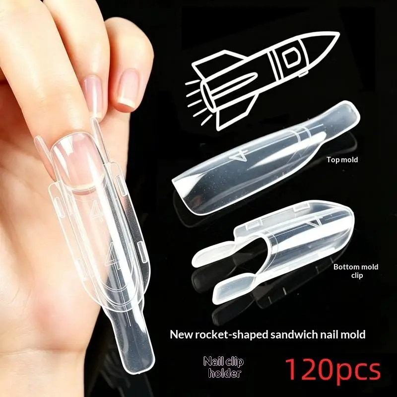 120Pcs Nail Art Extension Manicure Kit New Sandwich Dual Nail Forms Rocket Shape Full Cover Top & Bottom Mold