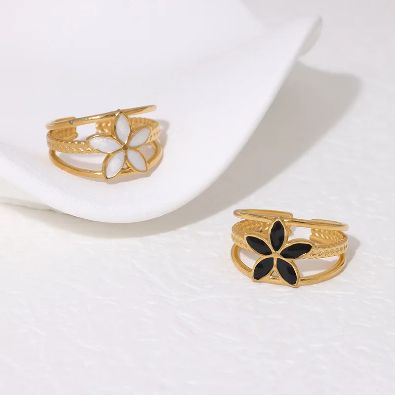 Simple Retro Ring Woman Flower Dripping Oil Temperament Stainless Steel Open Rings Fashion Accessories Кольцо Женско