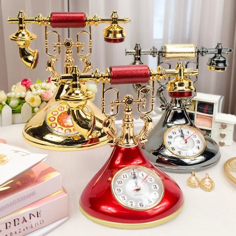 Telephone Clock Ornament Living Room European Simple Modern Desk Clock Retro Fashion Personality Creative Student Alarm Clock