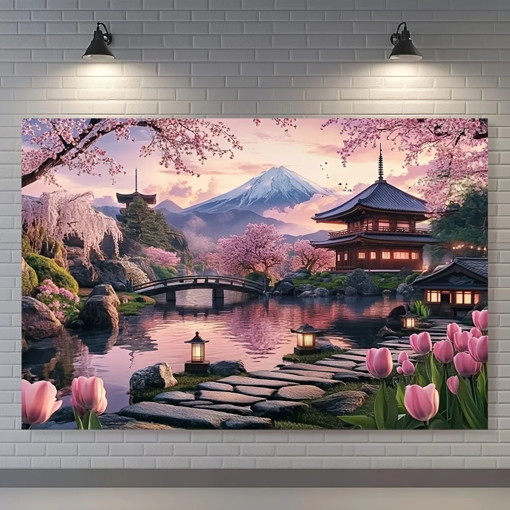 Cherry Blossom Temple Tapestry - Perfect for Home Décor, Adding a Touch of Nature and Tranquility to Your Living Space