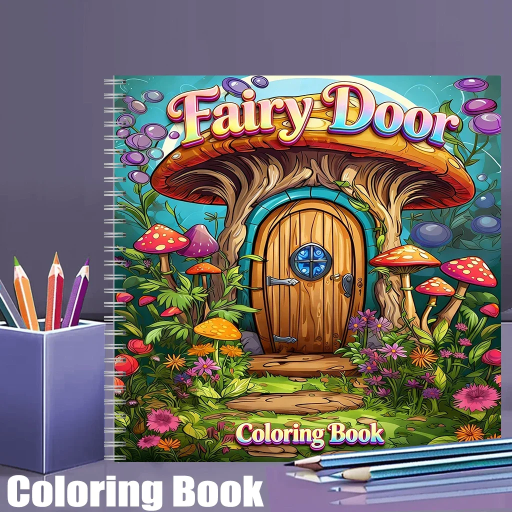Coloring Book Fairy Door for Adult Colouring Book, Birthday Day Gift, Back to School Supplies, Adults Cute Drawing Book