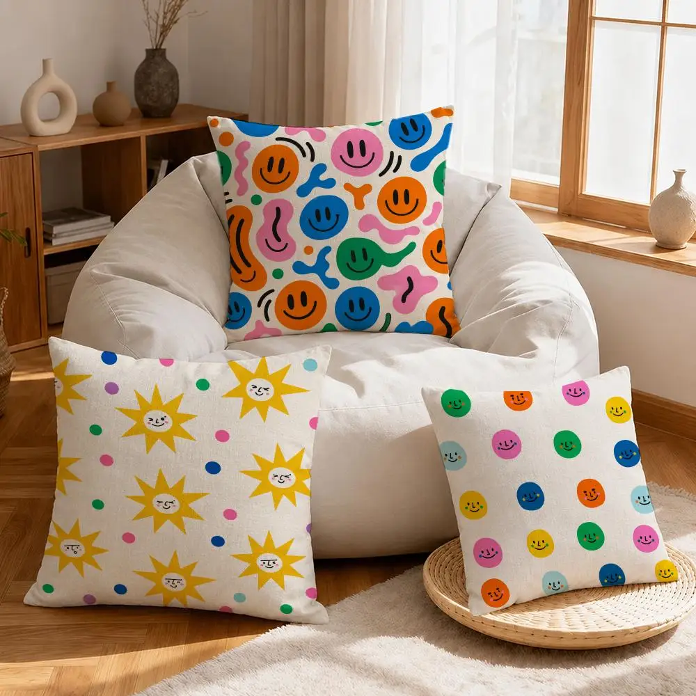 Art Retro American Style Bright Color Cushion Cover Linen Anti-Mite Antibacterial Cushion Cover Invisible Zipper Sofa Decor