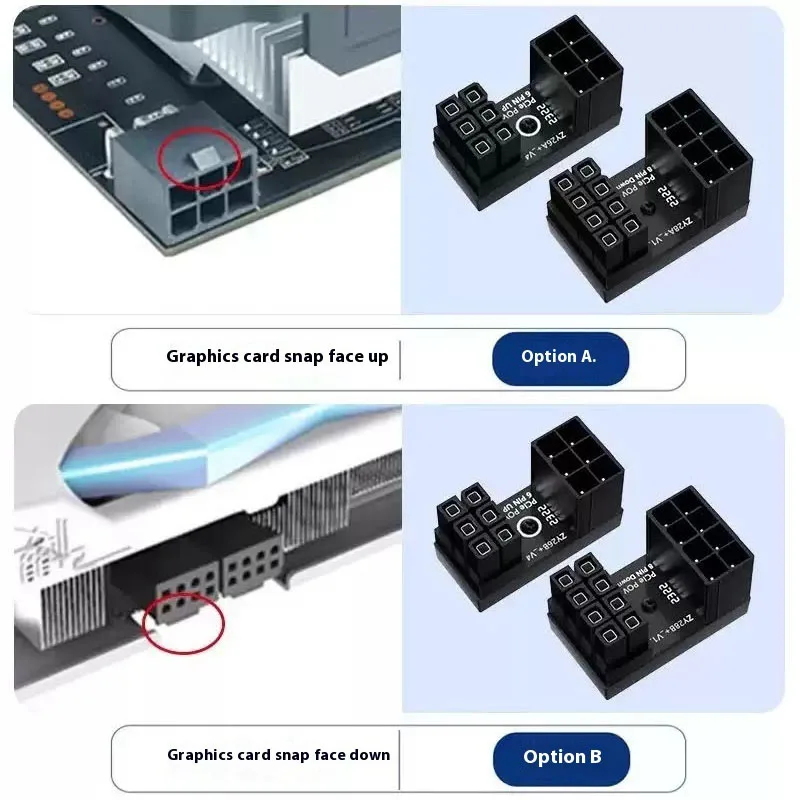 Graphics Card  180° Power Supply Adapter Connector Elbow GPU PSU Steering Connector PCI-E 6Pin 8Pin Rotating Wiring Artifact
