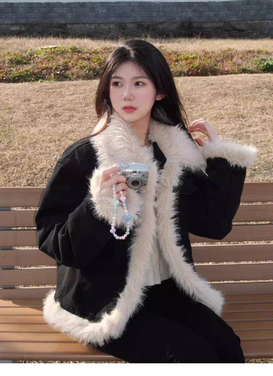 

Джинсовые пальто, зимние меховые плюшевые женские осенние облегающие куртки в стиле милых девушек, регулируемые куртки из софтшелла с защитой от запаха, BF