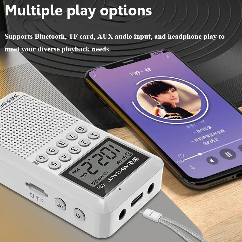 Mini Radio FM de bolsillo, receptor de Radios digitales portátiles, Altavoz Bluetooth, grabadora externa e interna, tarjeta TF, reproducción auxiliar recargable