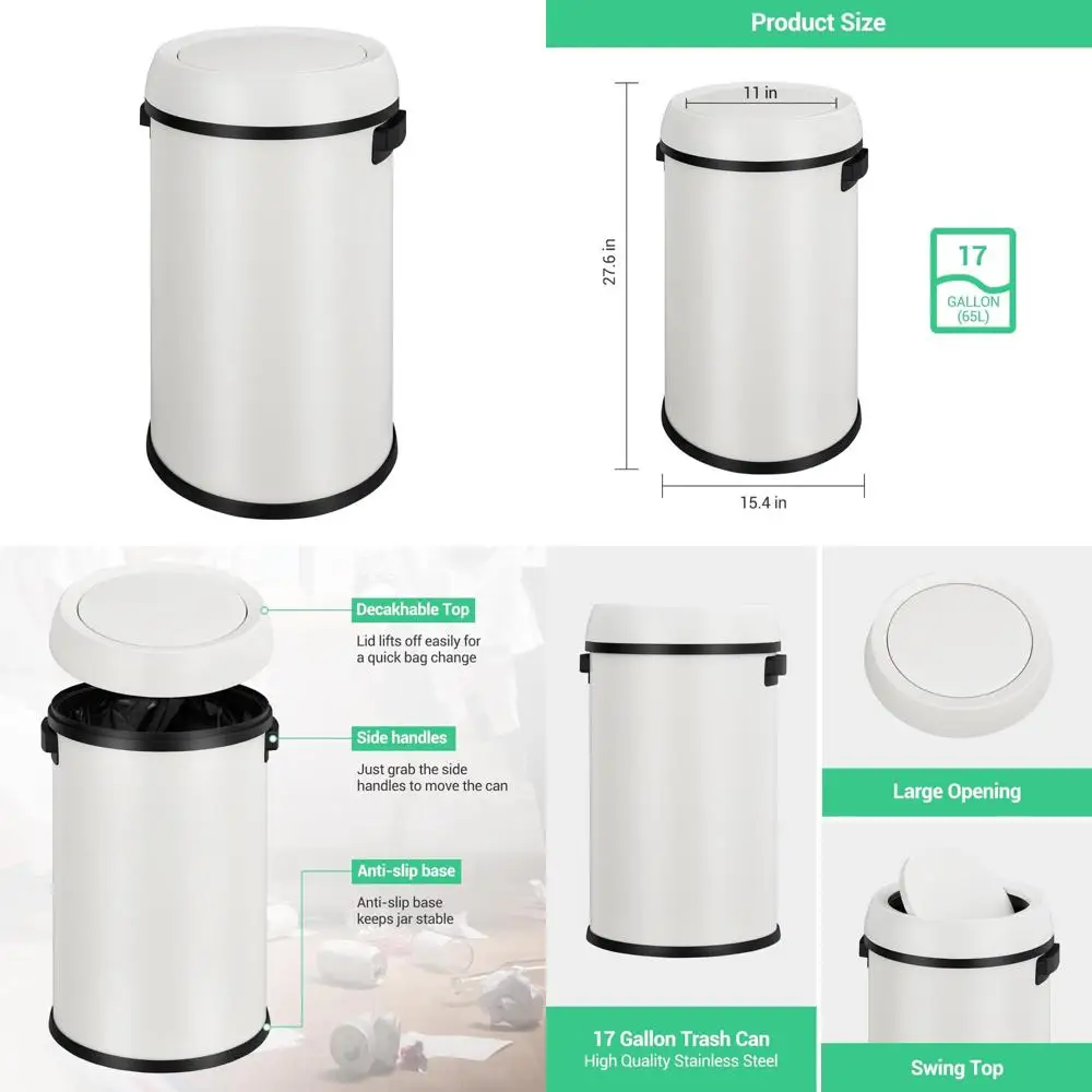 

Stainless Steel 17 Gallon Trash Can with Fingerprint-Resistant Swing Lid for Commercial Kitchen Use