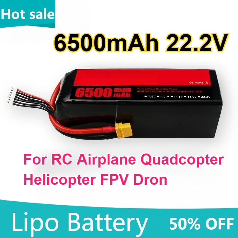

6500mAh 22.2V 65C LiPo Battery for RC Airplane Quadcopter Helicopter FPV Drones