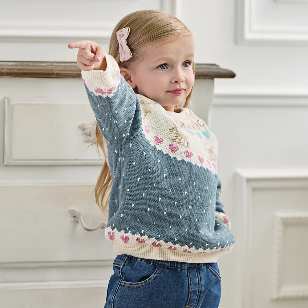 Dave Bella Children Knitted Sweater Autumn Winter Girls Warmth Casual Pullover Baby Cotton Tops Outerwear Kids Clothes DB4254729