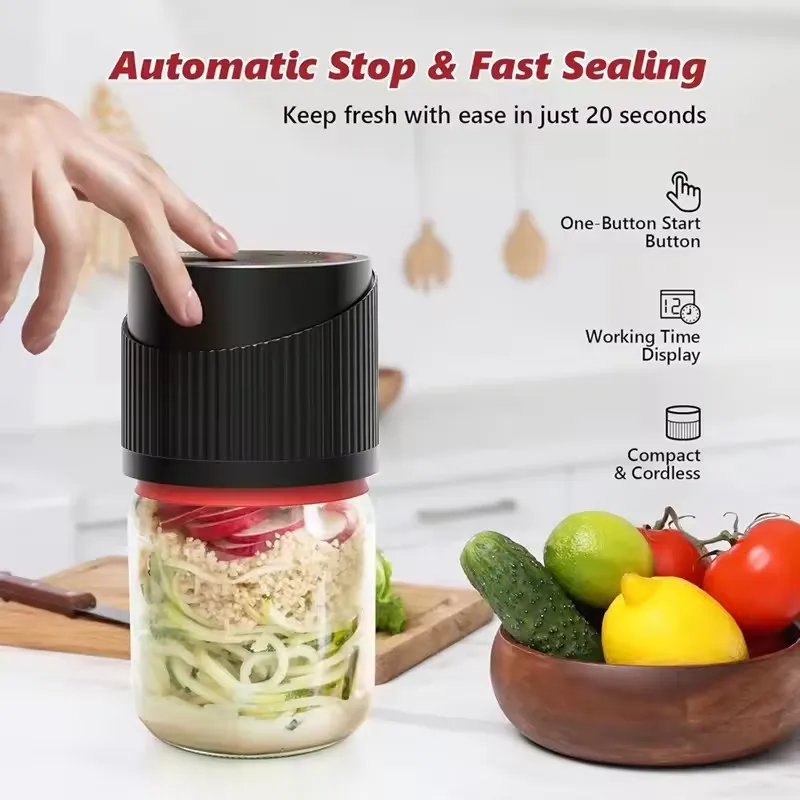 Kit de sellado al vacío de tarros de albañil eléctrico, sellador al vacío de tarros 4 en 1 para tarros de albañil de boca ancha y regular, para tarros, botellas de vino