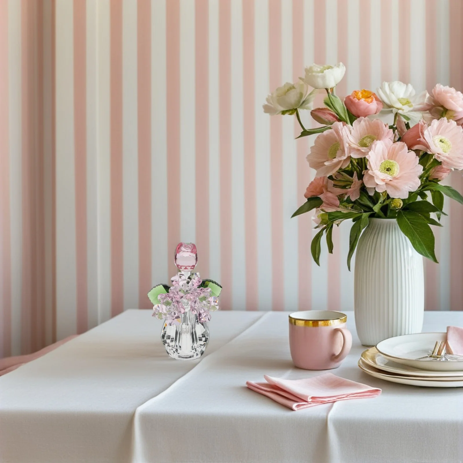 

Anniversary Rose Figurine Crystal Flower Vase Flowers Figurines Keepsake Decor Bouquet Ornament