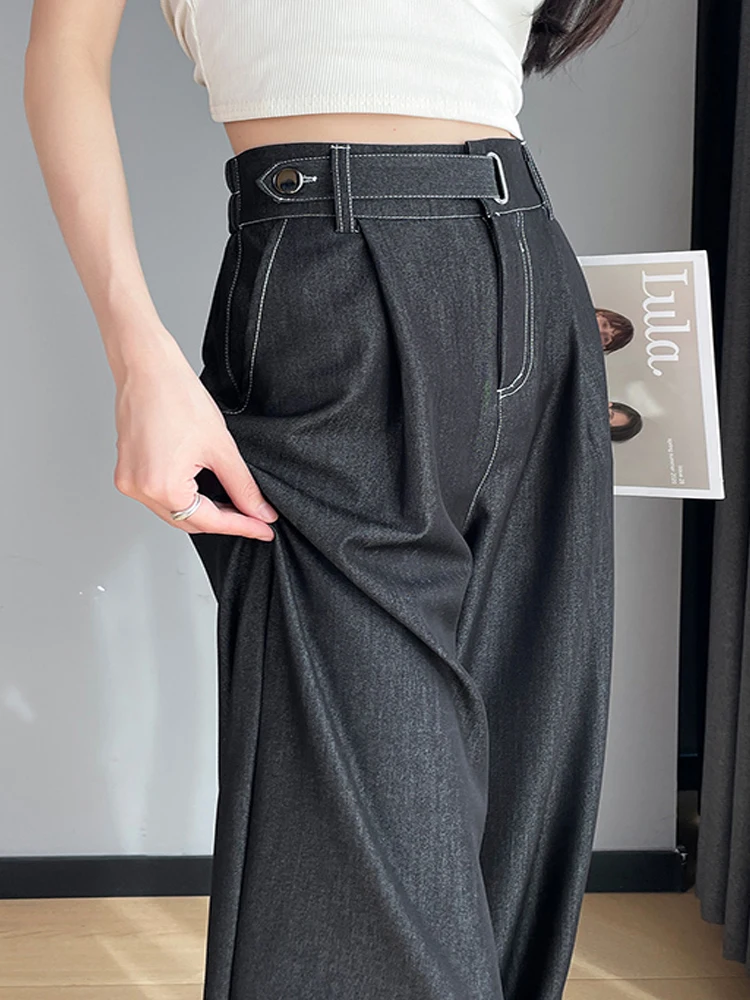 

Women Spring Summer Straight Lady Vintage Y2K Casual Low Rise Waist Soft Denim Pants Streetwear New Button Chic Trousers Female