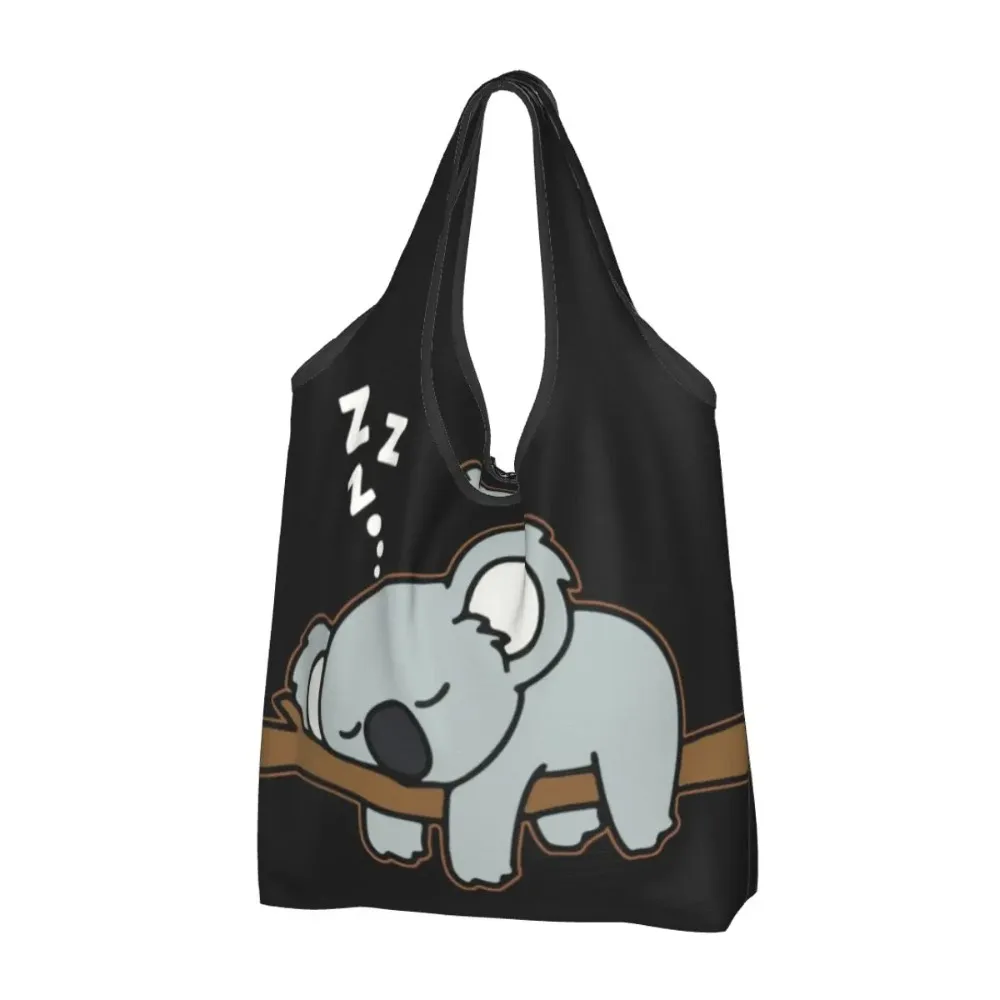 

Funny Printed Cute Lazy Koala Bear Napping Tote Shopping Bag Portable Shopper Shoulder Zoo Animal Handbag