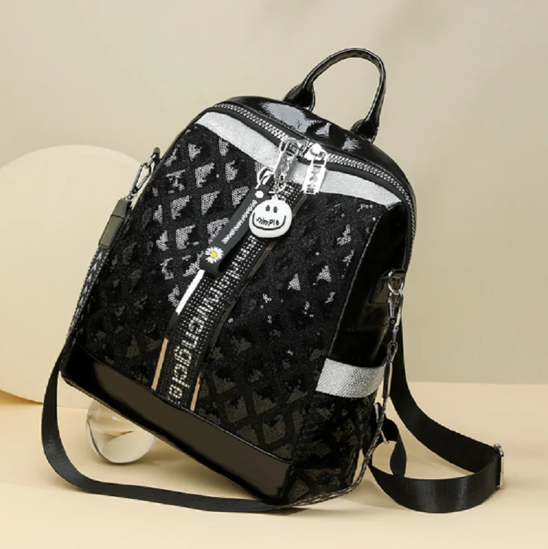 New Women's Fashion Luxury Soft Leather Travel Backpacks Large Capacity Double Zipper Shoulder Bags Totes Crossbody Backpack
