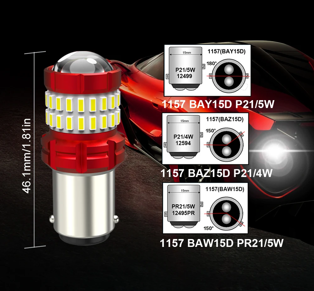 BMTxms 2x 6000K White Canbus 1157 BAY15D P21/5W BAW15D PR21/5W BAZ15D P21/4W LED Car Moto Reverse DRL Light Backup Day Lamp Bulb