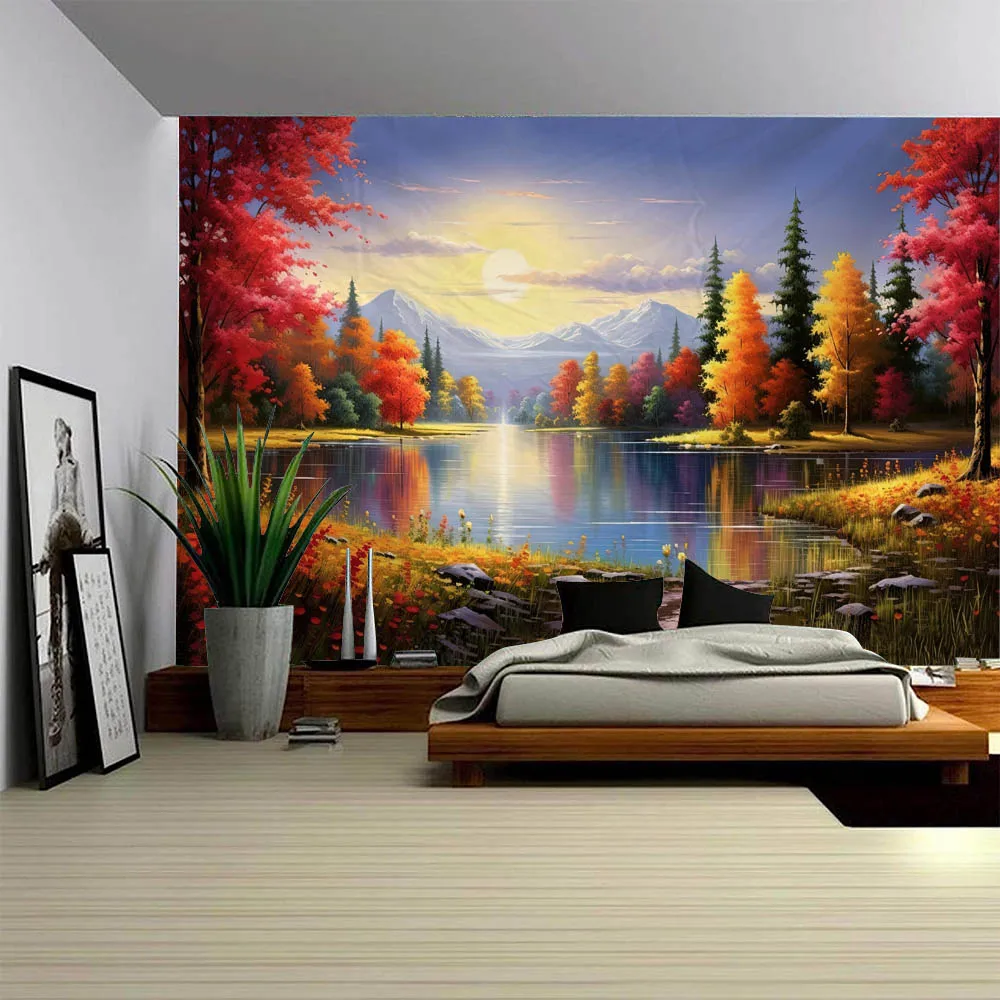 Serene Dreamy Mountain Landscape River Tapestry Wall Hanging Art for Living Rooms Bedrooms Home Decor Nature-Inspired Design