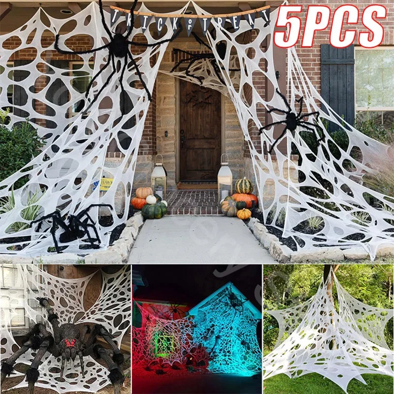 Glow Dark Spider Web Garden Spider Web Glowing Halloween Spider Web Set Diy Fabric for Outdoor Haunted House Decoration Reusable