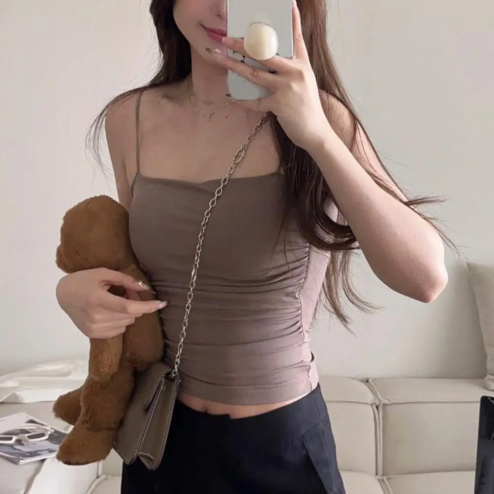 Women Vest Seamless Padded Pleated Solid Color Backless Elastic Summer Camis TankTop Lady Bottoming Inner Outer Wear Bra Top