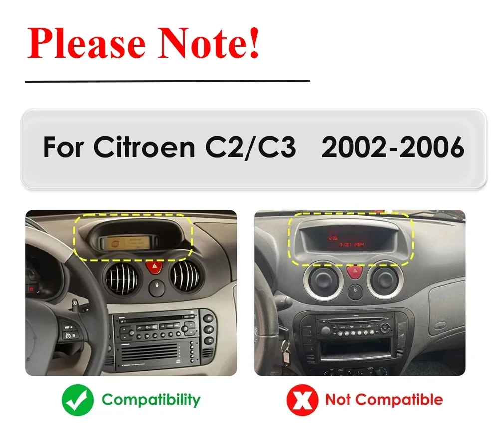 Car Radio Carplay Android 15 For Citroen C2 2002 - 2006 Citroen C3 Stereo Multimedia Player GPS Navigation Head Unit No 2din DSP