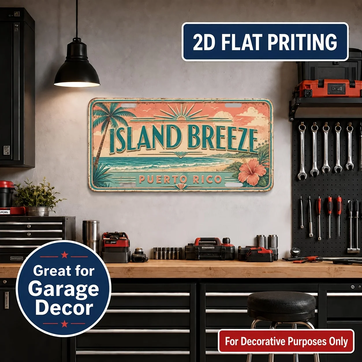 2D Flat - 【2D Flat】 2D Flat - [2D Flat] 2D Flat, 1pc, Vintage Metal License Plate Wall Sign, Puerto Rican Theme - Durable And Fa