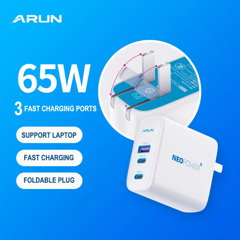 

Arun GaN Fast Charger 65W PD USB C Charger Adapt For iPhone 14 13 Pro Max Macbook Quick Charge For Steam Deck Phone Charger