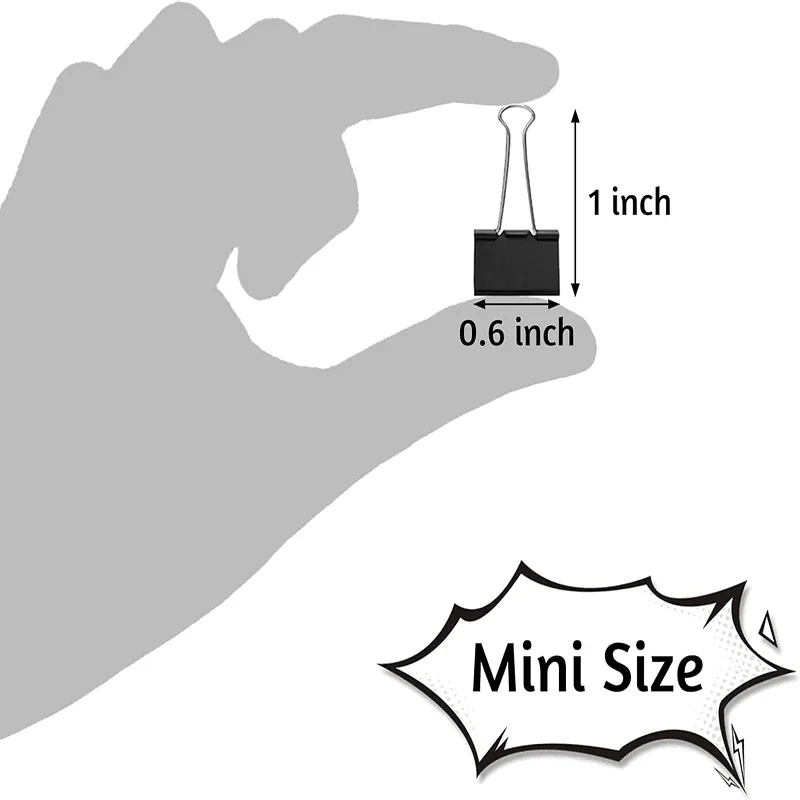 50 Stück Mini-Binderklammern, schwarze Binderklammern, kleine Büroklammer für Zuhause, Schule, Büro und Unternehmen, 15 mm