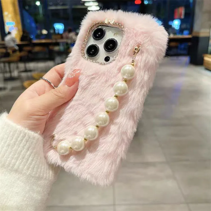 Funda de teléfono con pulsera de perlas de lujo, correa de muñeca Chian para VIVO V50 V40 Lite V30 Plus Y300 Y100 Y29 Y28S Y27S Y19S Y36 Y35