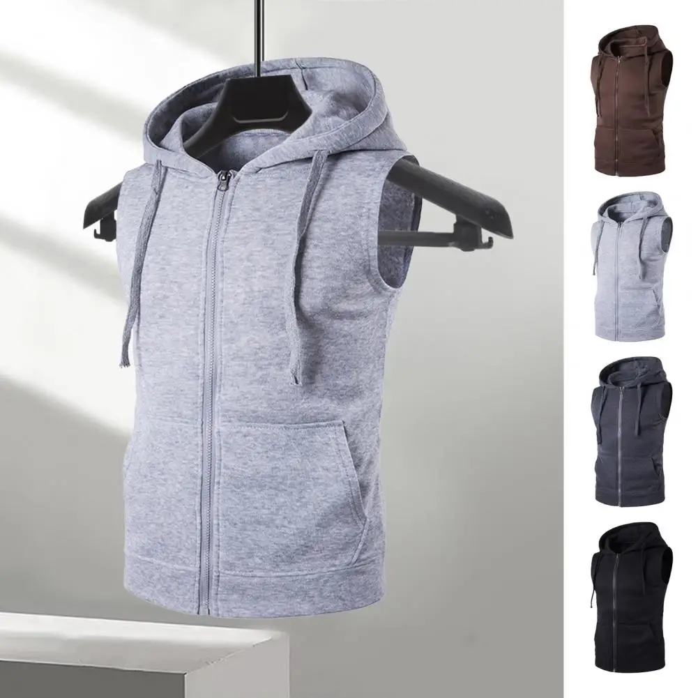 

Zipper Pocket Sweatshirt Vest Men's Hooded Sleeveless Zipper Placket Vest Coat Solid Color Waistcoat with for Fashionable