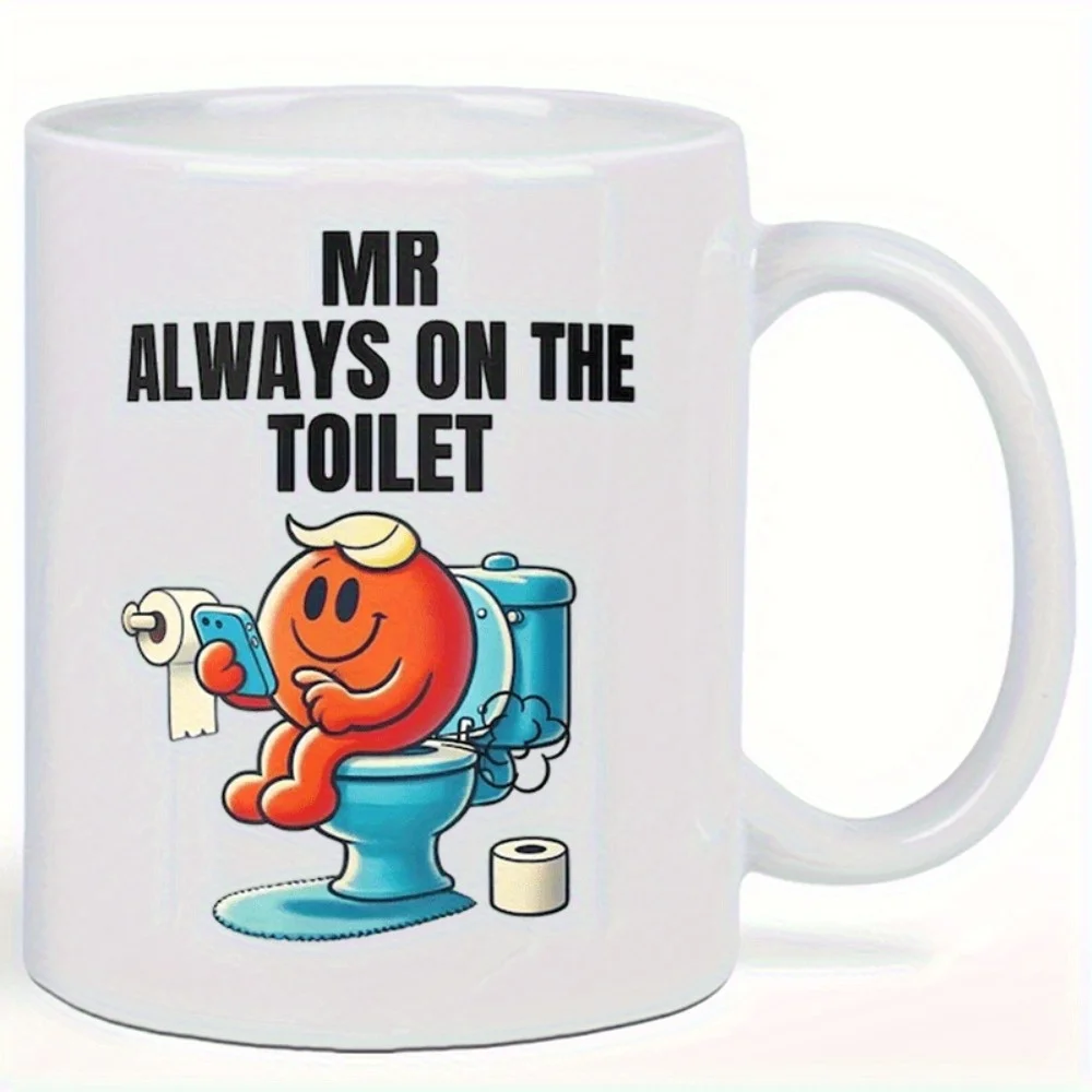 Taza de Cerámica, El Caballero Humorístico Siempre Sentado en el Inodoro, Taza de Café de Cerámica - 11oz Blanca, Novedosa