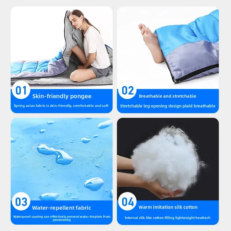 حقيبة نوم قطنية للتخييم خفيفة الوزن 4 فصول دافئة وباردة على الظهر حقيبة نوم للسفر في الهواء الطلق والمشي لمسافات طويلة #3