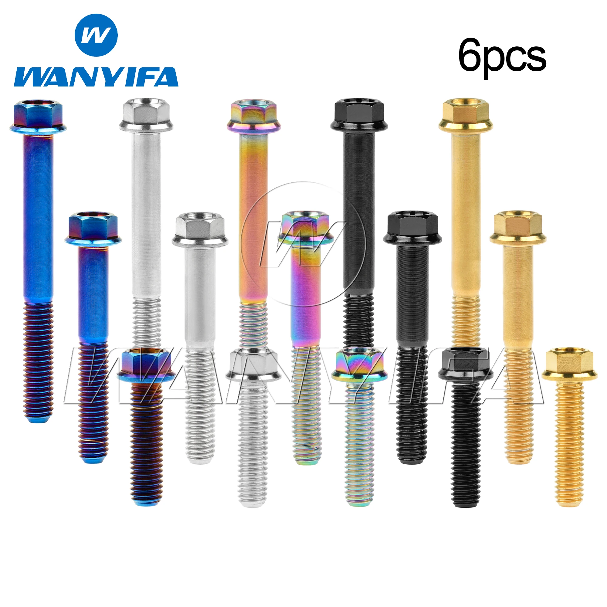 Wanyifa 6pcs Titanium Bolt M6x10 15 20 25 30 35 40 45 50 55 60 65 70 75mm Flange Hex Head Screws for Motorcycle Bike Car