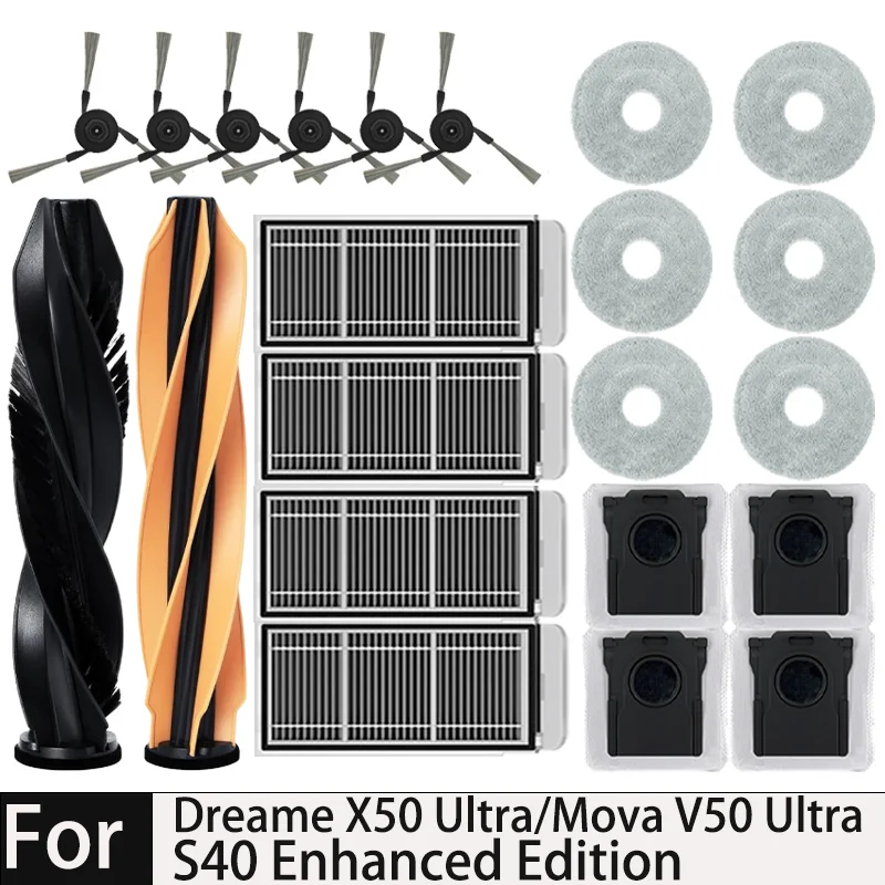 يصلح ل ( Dreame MOVA V50 Ultra/X50 Ultra/ X50 Master/L50 Pro Ultra/L40S Pro Ultra) أجزاء مرشح الفرشاة الرئيسية ممسحة القماش كيس لجميع الغبار