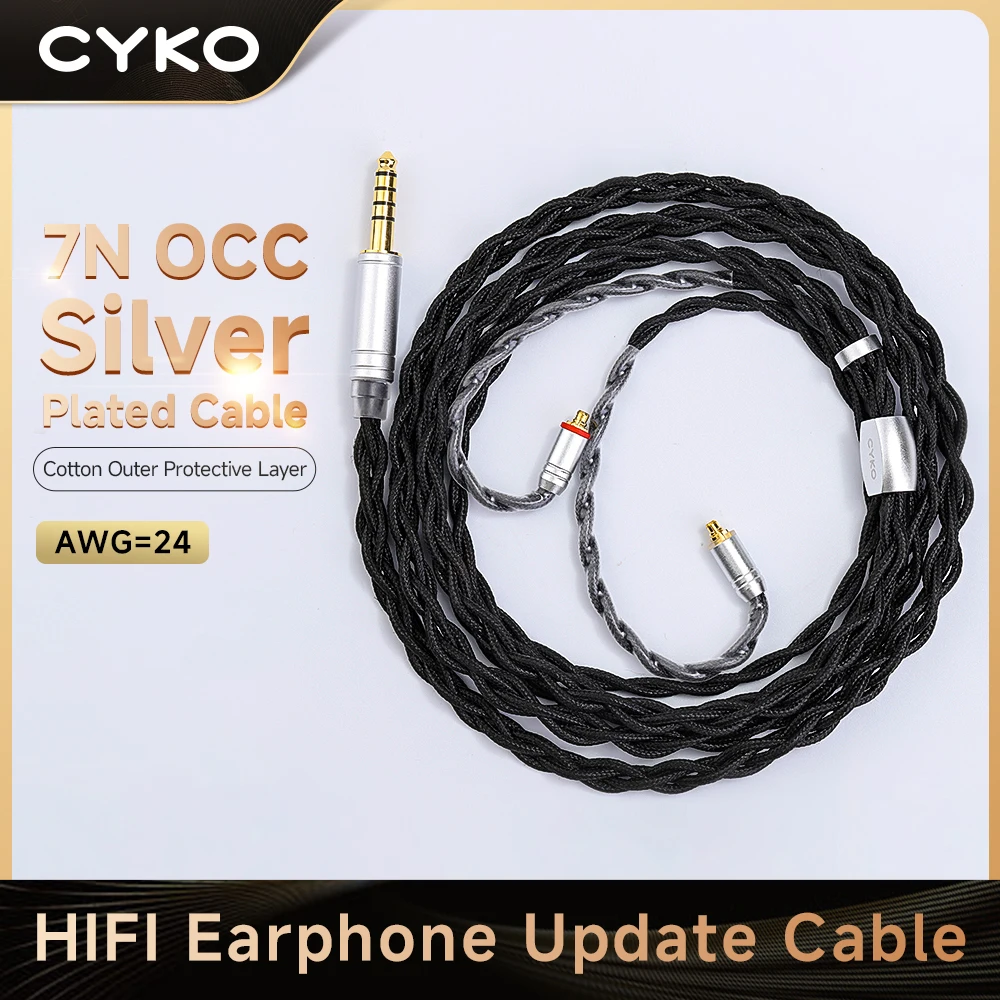 CYKO HIFI IEM Cable 7N OCC Earphone Upgrade Cables Silver Plated Oil Soaked 3.5 4.4mm To MMCX 0.78 2pin Headphones Wired 이어폰 케이블