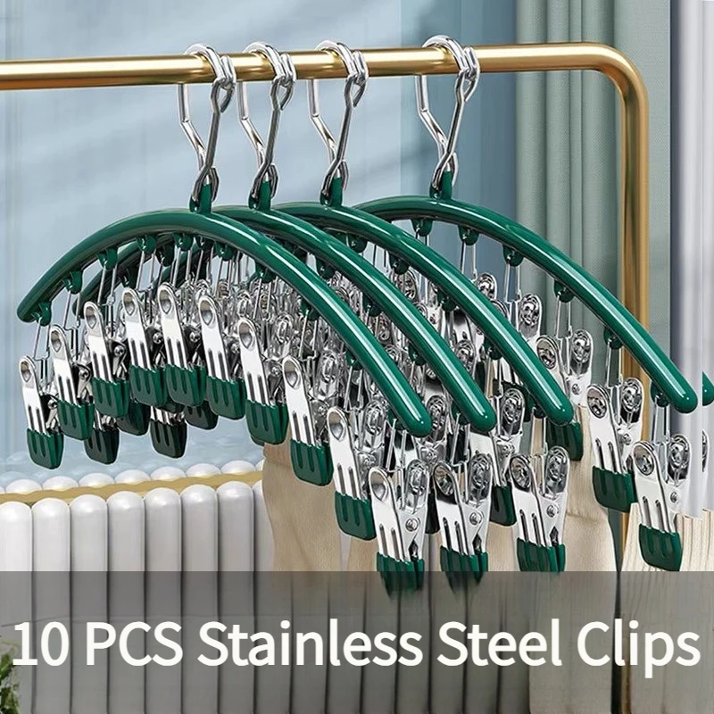 

10 PCS Stainless Steel Sock Drying Rack, Multi-clip Windproof Sock Clips, Multifunctional Home Storage Rack Underwear Clips