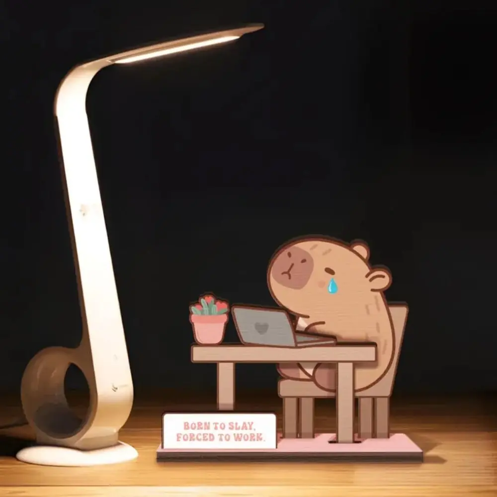 Capybara Wooden Animal Ornament Motivational Sign Cartoon Tabletop Ornaments Creative Bear Figurine Wooden Capybara Ornament