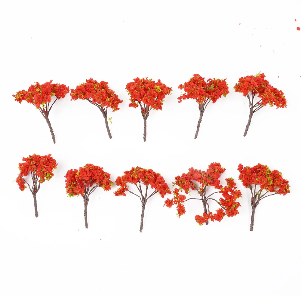 Eye Catching 10X Red Flowers Model Trees, 4cm Height, Perfect for Garden Park Parties and Home Scenery Displays