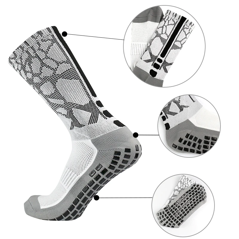 New honeycomb patterned heel striped football socks Sports non-slip square silicone grip soccer socks calcetines hombre futebol