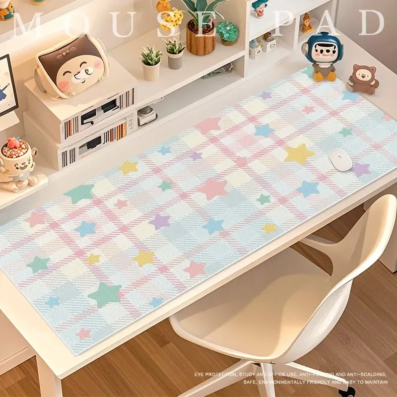 Colorful Grid Stars Pu Leather Mousepad Office Desk Mat Mouse Pad Computer Speed Type Carpet Mat Player Laptop Keyboard Cartoon