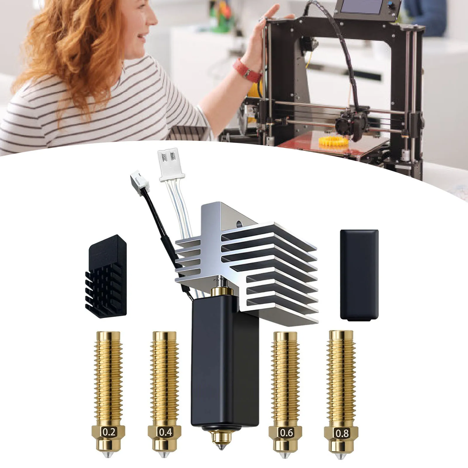 

Замена комплекта Hotend 0,4 мм для экструдера Elegoo Carbon 3D-принтера Hot End с соплами Hotend 0,2 мм 0,4 мм 0,6 мм 0,8 мм