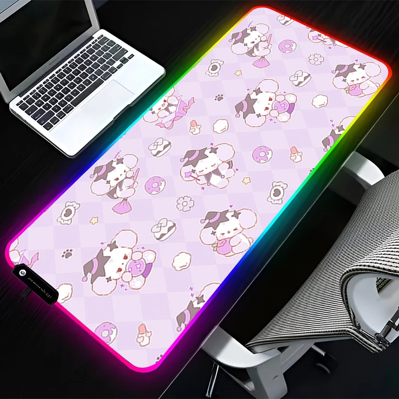 RGB LED Mouse Pad Rubber Anime Mousepad Computer Gaming Accessories Keyboard Pad Office Non Slip Desk Sweet Little Dog Mouse Mat