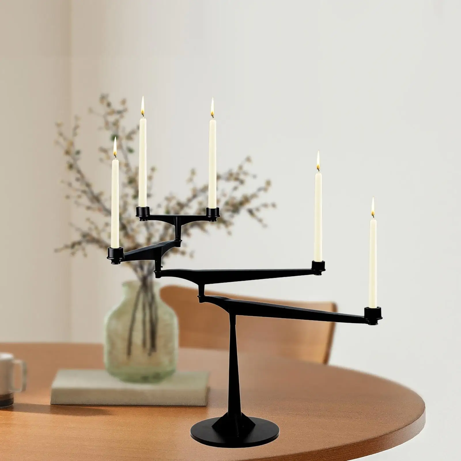 

Black Metal Candle Holder with 4 Flexible Layers for Mantle Fireplace Decor