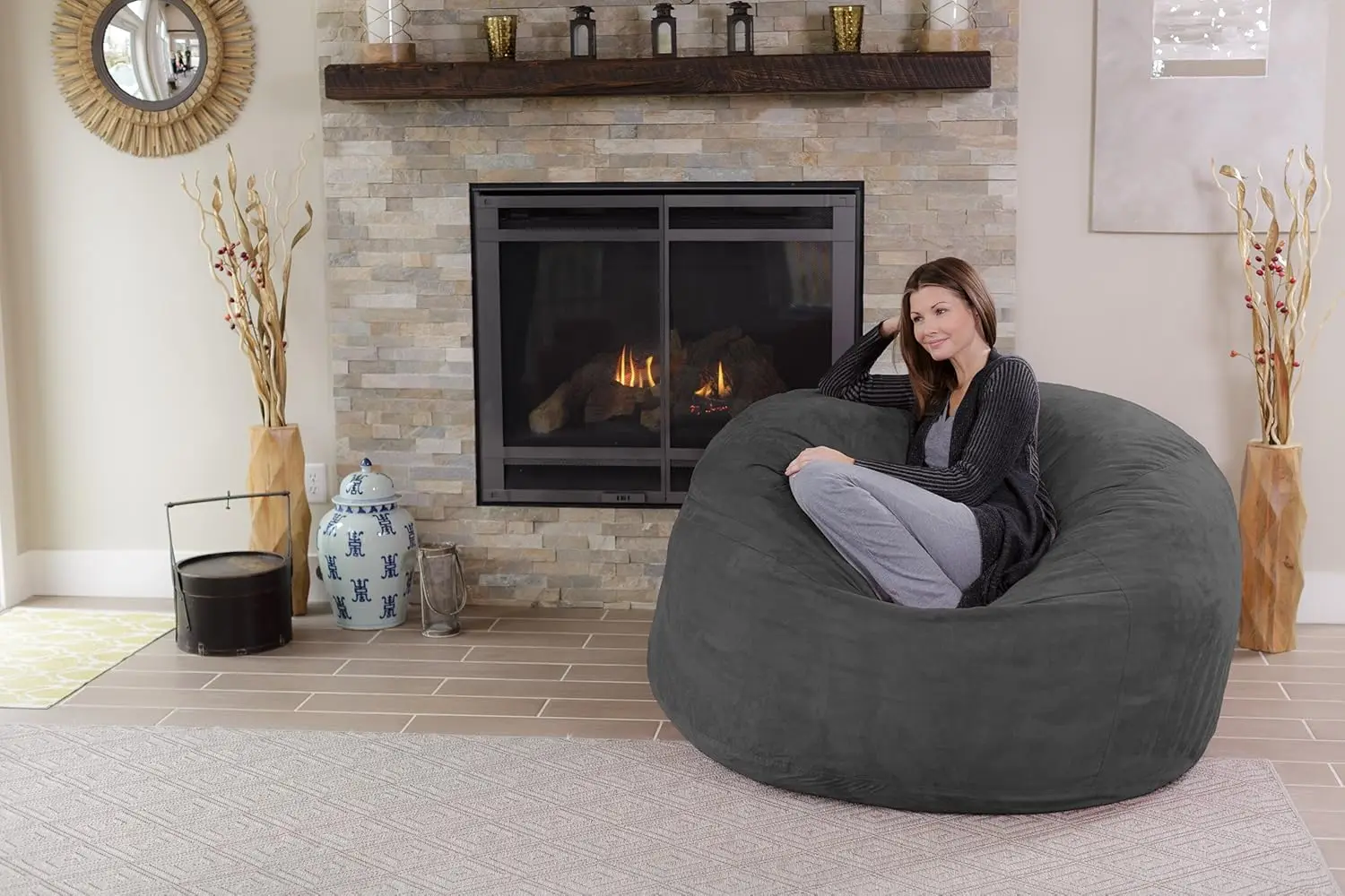 Silla tipo Bean Bag, mueble gigante de espuma viscoelástica, sofá grande con funda de microfibra suave, carbón vegetal