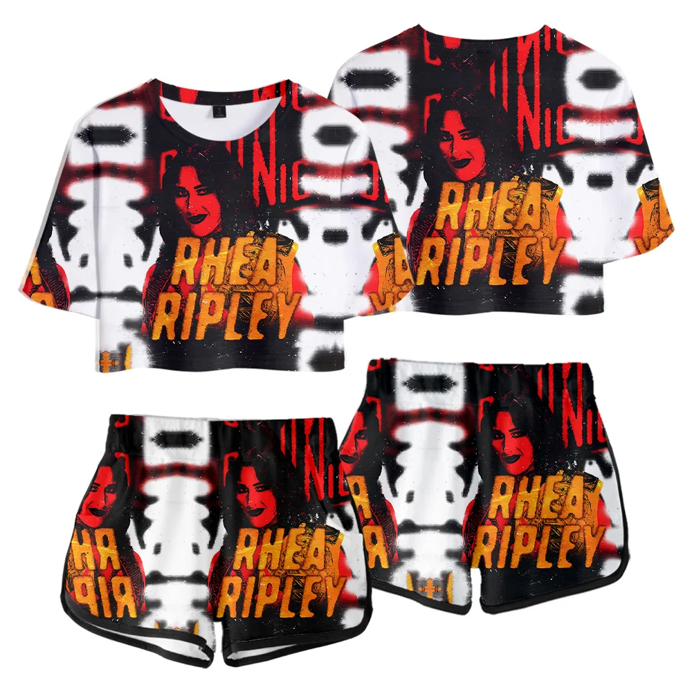 

Топы Rhea Ripley Merch, комплект из двух предметов, шорты + милая футболка, уличная одежда в стиле Харадзюку, комплекты для девочек, повседневная одежда