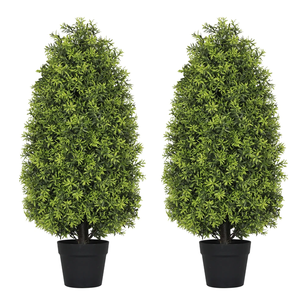 

2pcs/set 3FT Artificial Boxwood Cone Tree Faux Shrub for Outdoor Planter and Entryway Décor